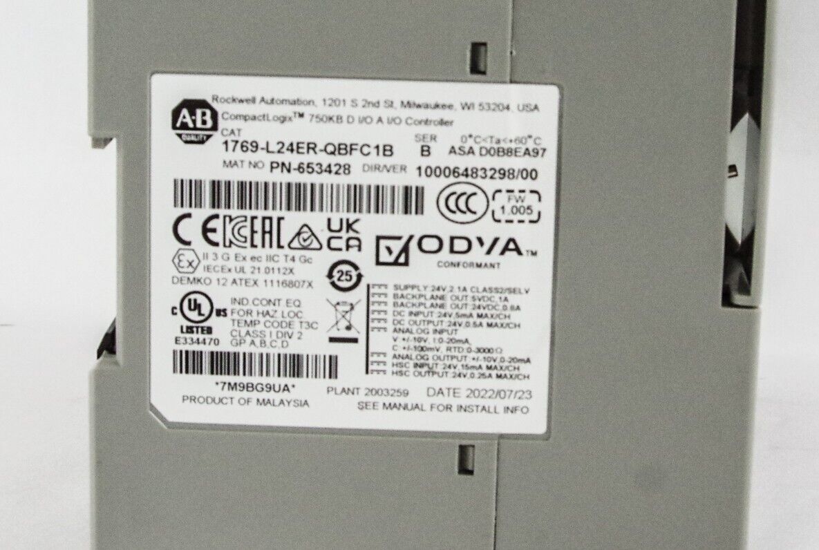 2022 Allen Bradley 1769-L24ER-QBFC1B /A 1769-ECR CompactLogix Controller