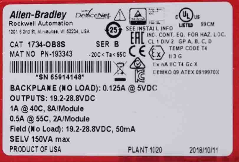 Allen Bradley 1734-OB8S /B Point I/O Safety Output Module 24VDC 1734OB8S
