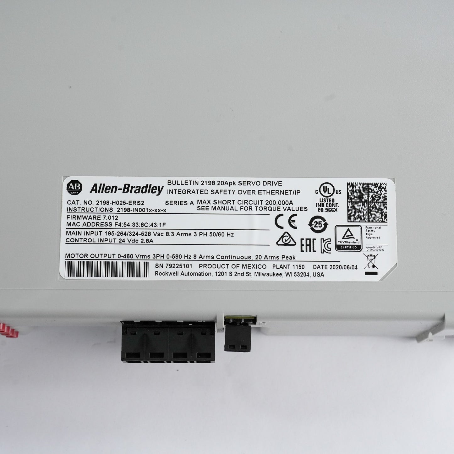 Allen Bradley 2198-H025-ERS2 /A Bulletin 2198 20Apk Kinetix 5500 S2 Servo Drive