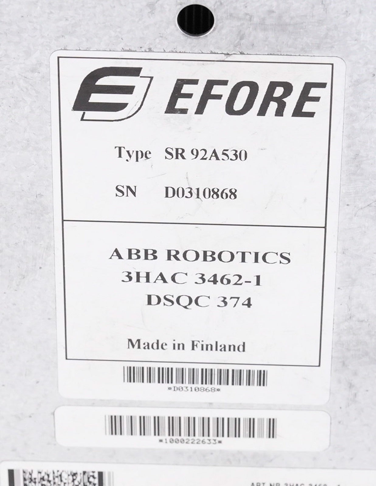 ABB Robotics EFORE SR 92A530 Power Supply Module 3HAC 3462-1 DSQC 374
