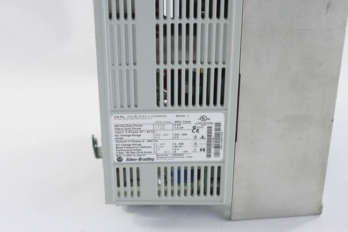 Allen Bradley 20AD3P4A0AYNNNG0 / 20A D 3P4 A0AYNNNG0 Powerflex 70 Ac Drive 2HP