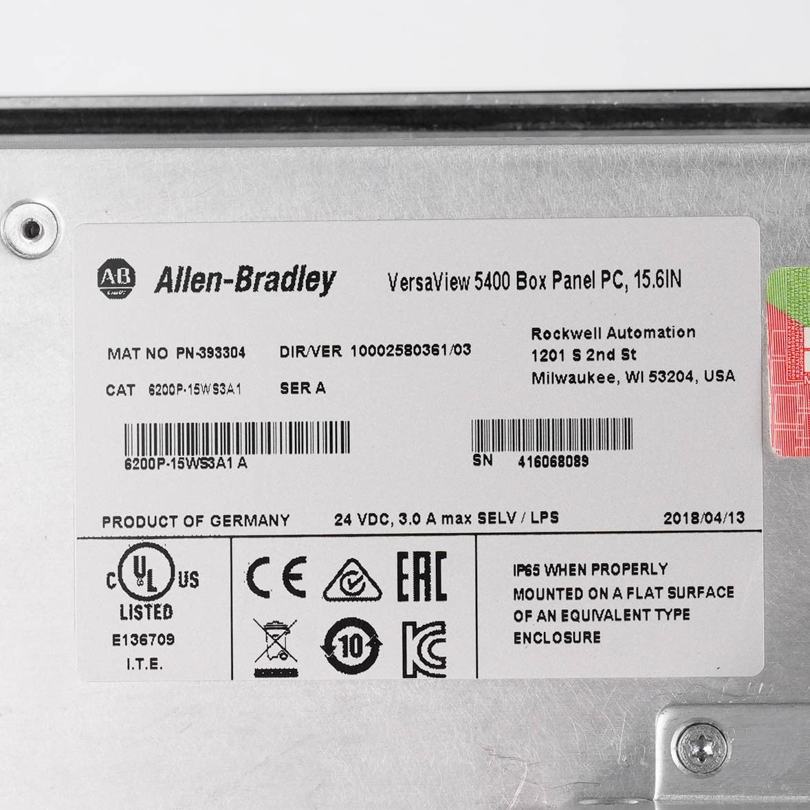 Allen Bradley 6200P-15WS3A1 Ser A VersaView 1500P 15in Touch Panel PC