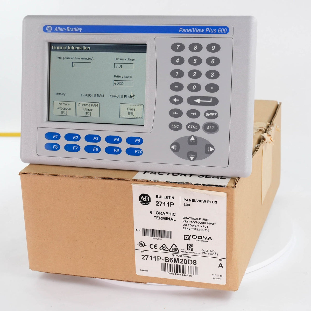 Allen Bradley 2711P-B6M20D8 Ser A PanelView Plus 6 600 Mono Key/Touch 24VDC