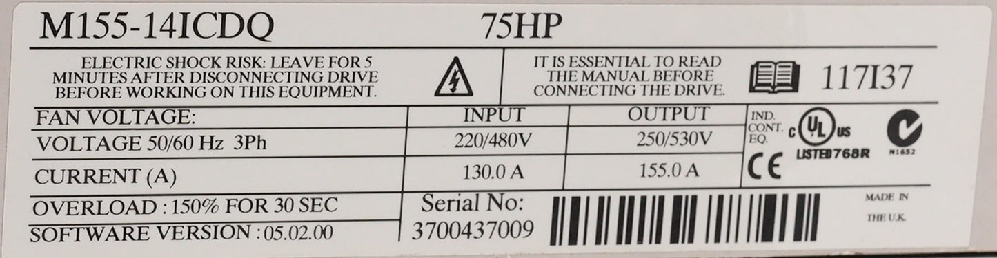 Control Techniques M155-14ICDQ Quantum III Digital DC Drive 75HP M15514ICDQ 9500