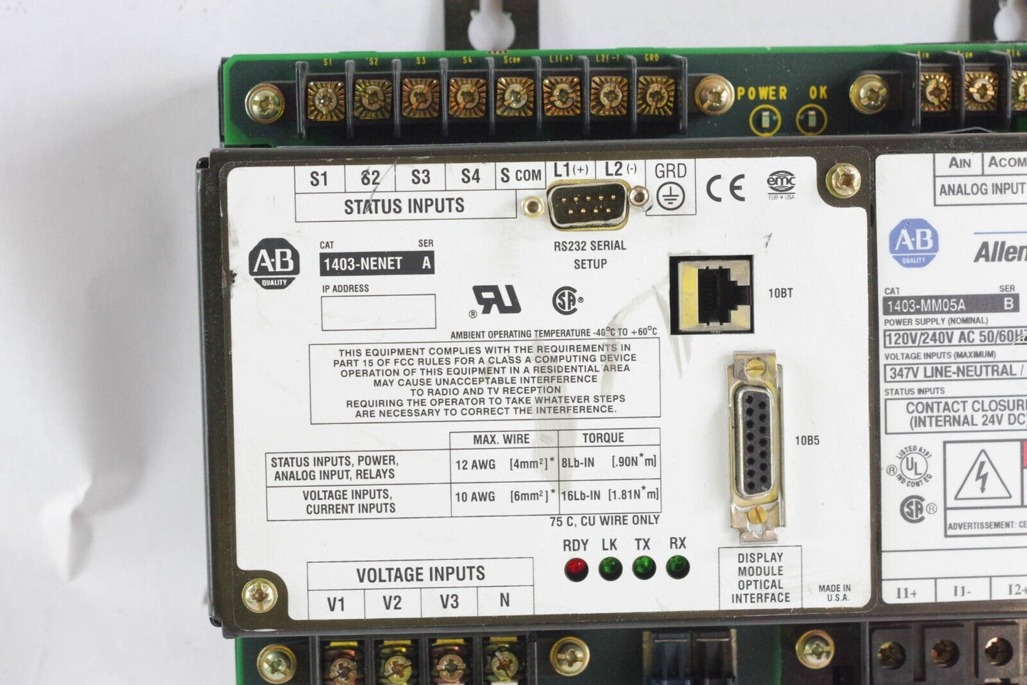 Allen Bradley 1403-MM05A / 1403MM05A Ser B  Powermonitor II + 1403-NENET