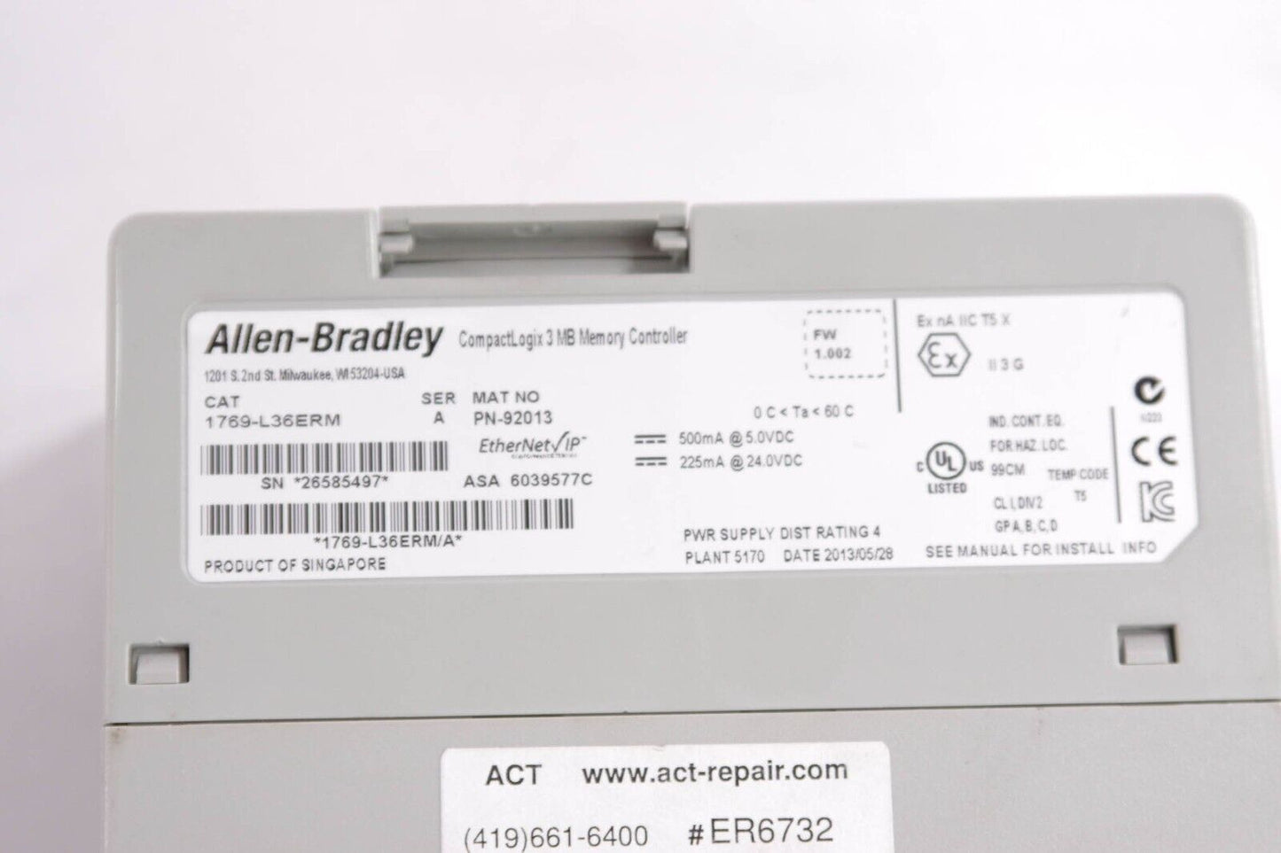 Allen Bradley 1769-L36ERM Ser A CompactLogix 3MB Memory Controller