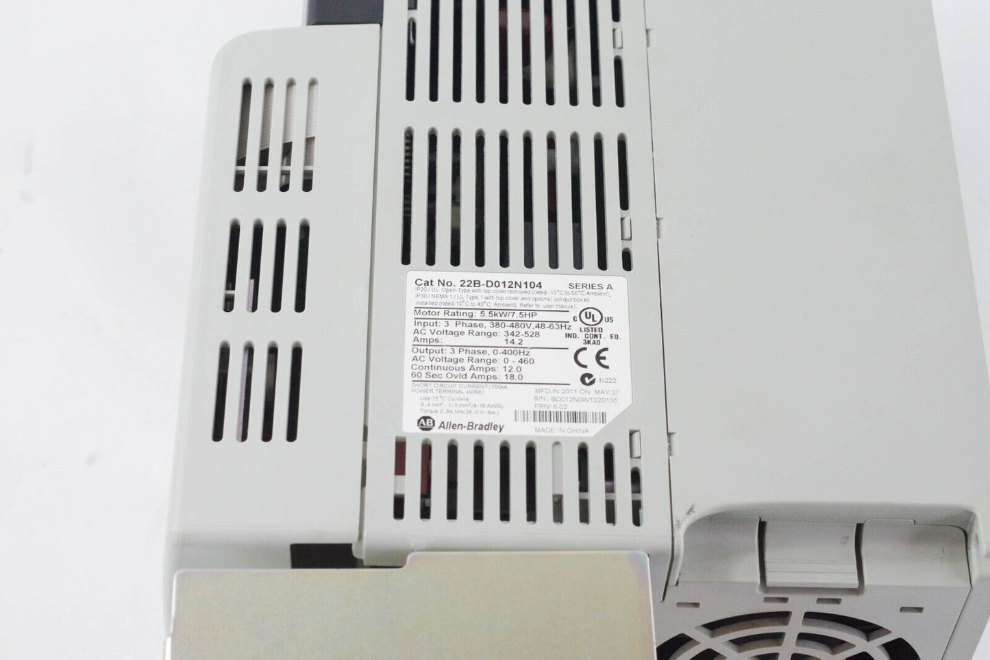 Allen Bradley 22B-D012N104 Ser A PowerFlex 40 12A 7.5HP AC Drive