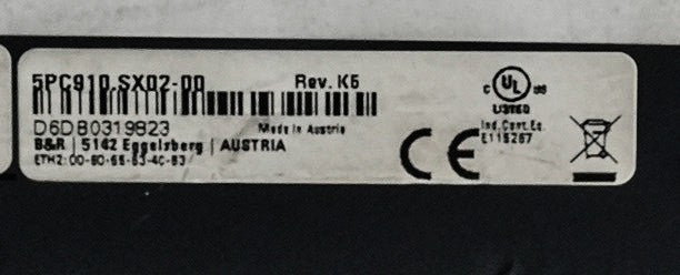 B&R Automation 5PC910.SX02-00 Rev. K5 IO Industrial Computer PC 910 / PC910