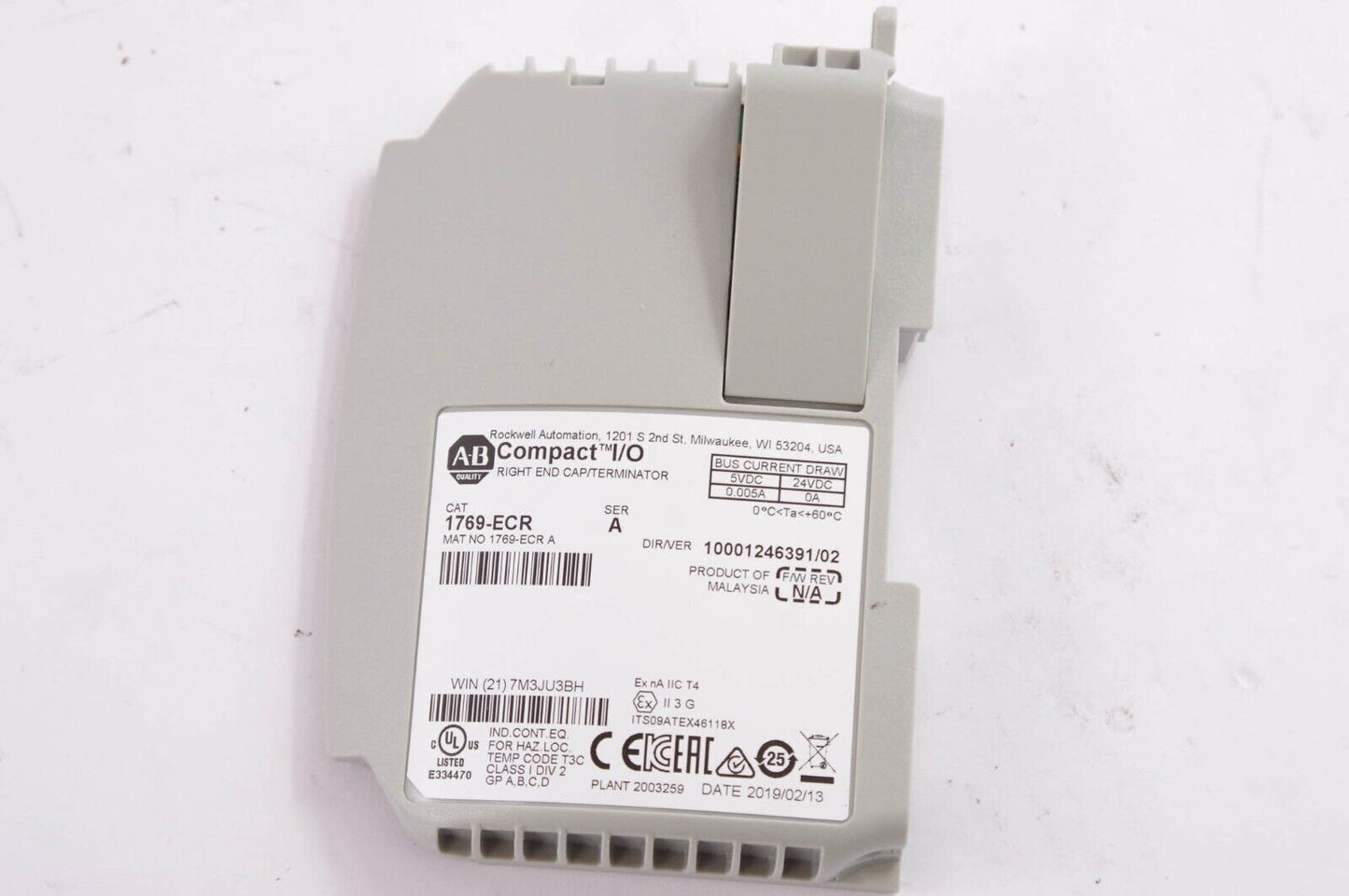 Allen Bradley 1769-ECR / 1769ECR Ser A Compact I/O Right End Cap/Terminator