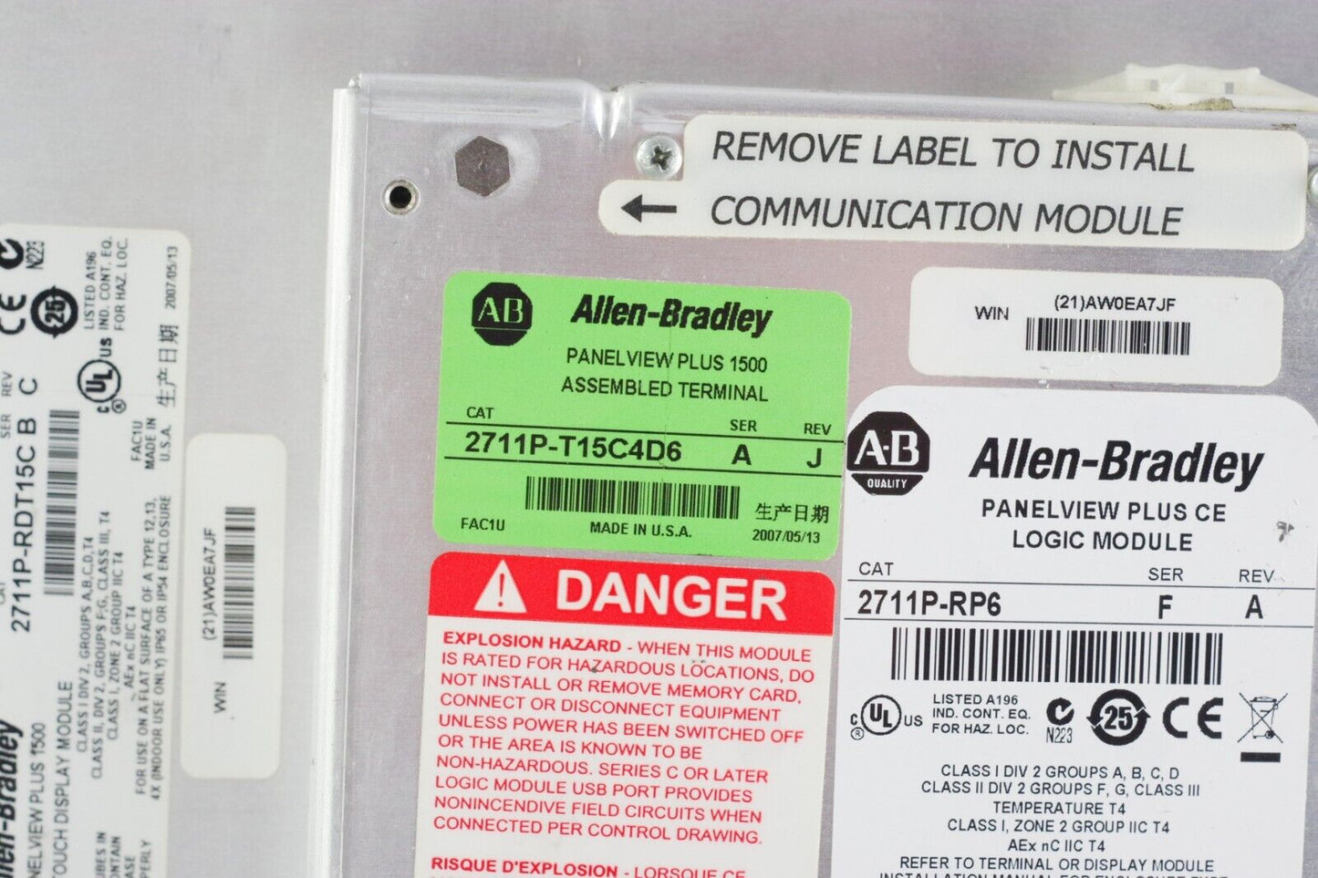 Allen Bradley 2711P-T15C4D6 Panelview Plus 1500 w/ 2711P-RP6 Ser F 2711p-RDT15C