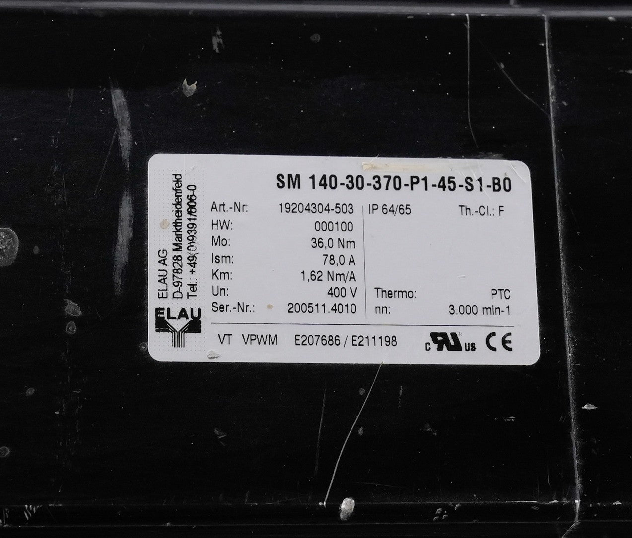 Schneider Electric Elau SM 140-30-370-P1-45-S1-B0 Servo Motor SM14030370P1445S1