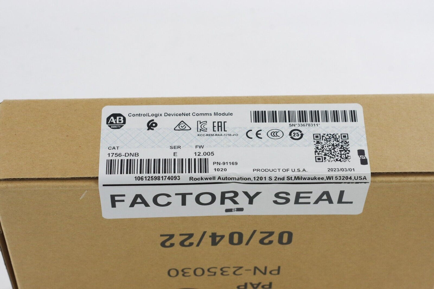 2023 Allen Bradley 1756-DNB Ser E ControlLogix DeviceNet Comms Module - Sealed