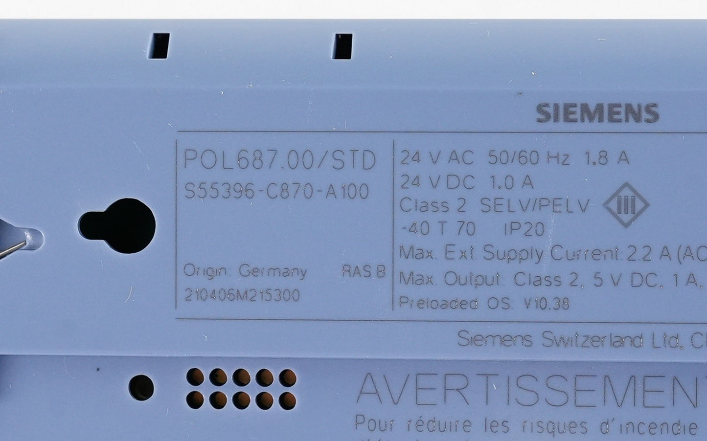 Siemens POL687.00/STD RAS B S55396-C870-A100 Controller Germany - Used