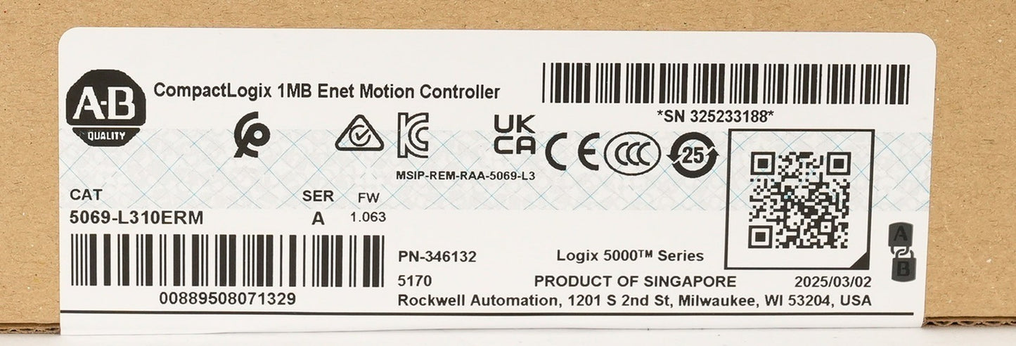 Allen Bradley 5069-L310ERM /A CompactLogix 5380 Controller 1MB - Sealed Surplus