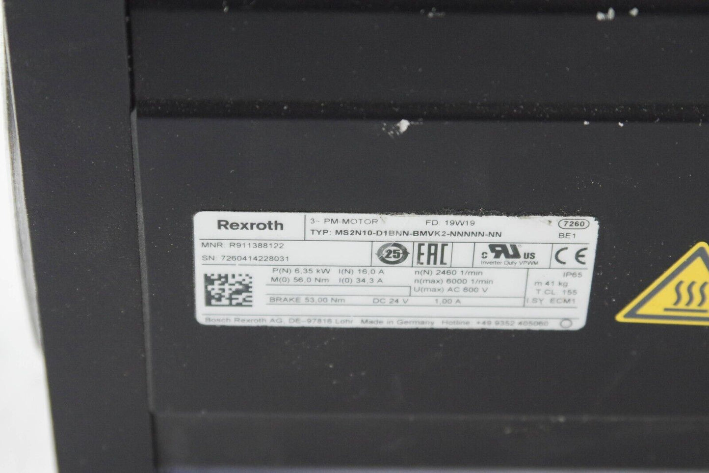 Rexroth MS2N10-D1BNN-BMVK2-NNNNN-NN / MS2N10D1BNNBMVK2NNNNNNN Servo Motor