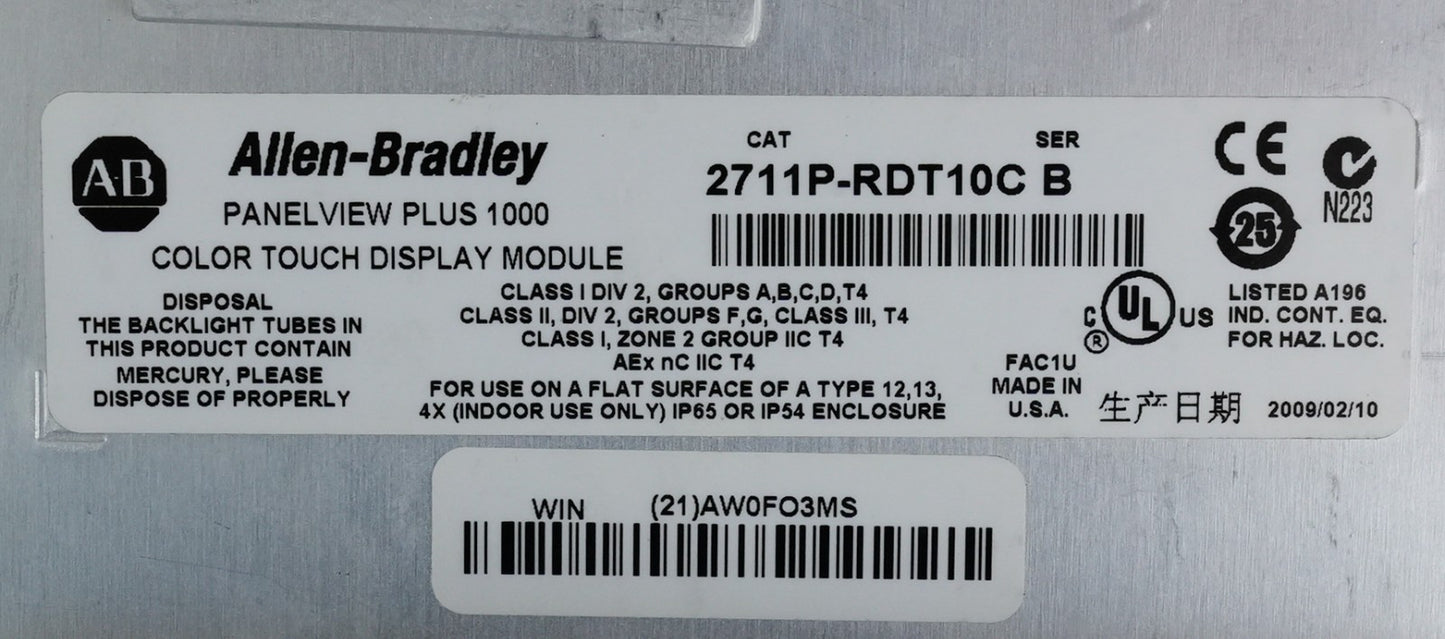 Allen Bradley 2711P-T10C4D1 /A Panelview Plus 1000 2711P-RDT10C/B 2711PC-RP1/G