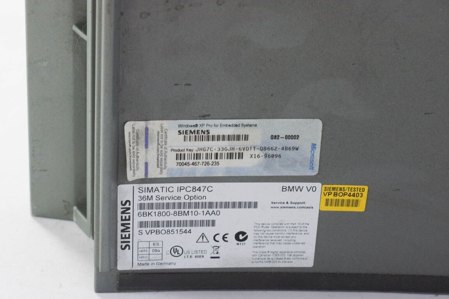 Siemens 6BK1800-8BM10-1BA0 SIMATIC IPC847C BMW V0 PC - No HD or Power Supply