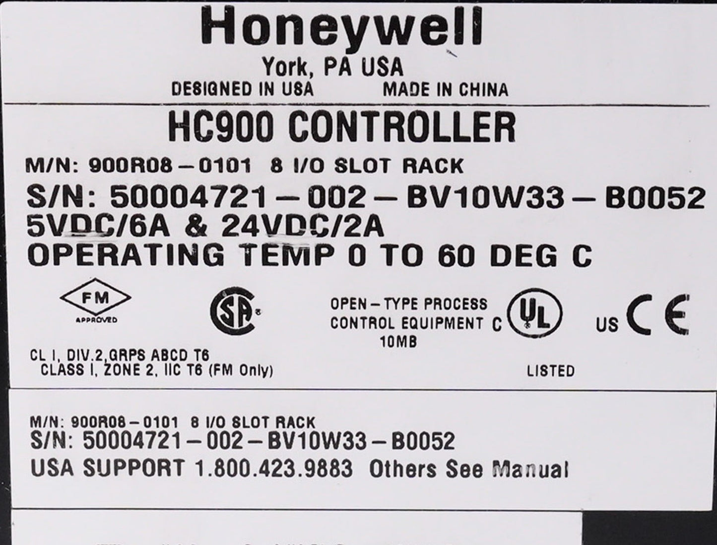 Honeywell 900R08-0101 HC900 Controller 8 I/O Slot PLC Rack 900R080101