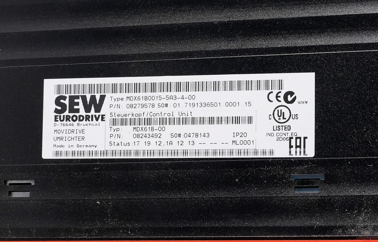 SEW Eurodrive MDX61B0015-5A3-4-00 Movidrive AC Drive MDX61B00155A3400