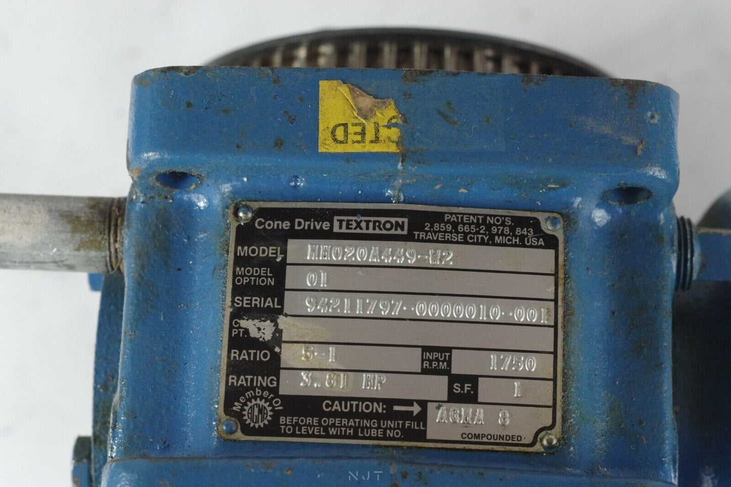 Textron Cone Drive 5:1 Right Hand Gear Reducer MH020A449-W2 1750RPM 3.81hp