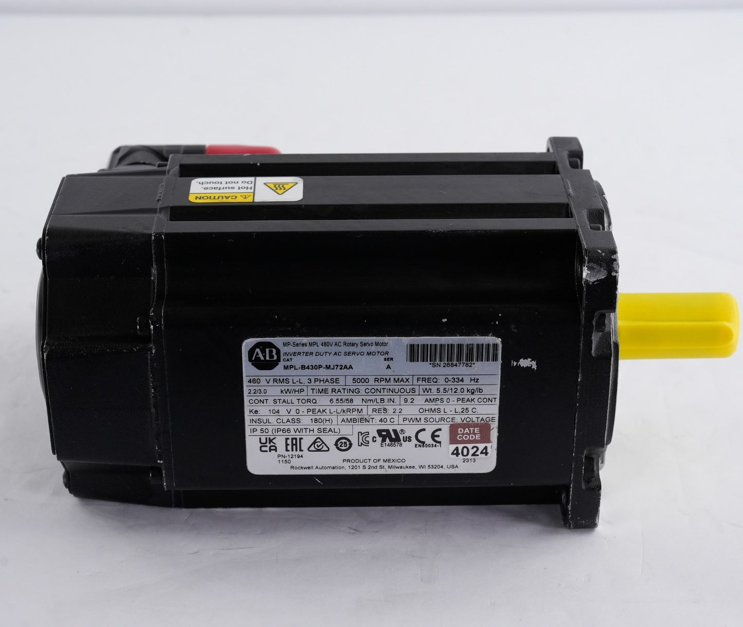 Allen Bradley MPL-B430P-MJ72AA Series A 460VAC 5000RPM 2.2kW 6.55Nm Servo Motor