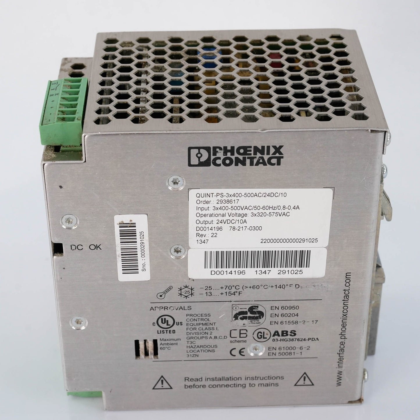 PHOENIX CONTACT QUINT-PS-3x400-500AC/24DC/10 Power Supply 24V 10A 2938604 24VDC