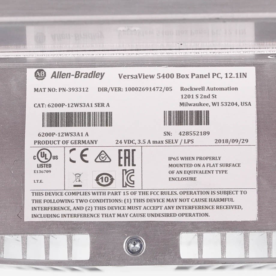 Allen Bradley 6200P-12WS3A1 /A VersaView 12.1in PC + Monitor 1060-7957 Windows 7