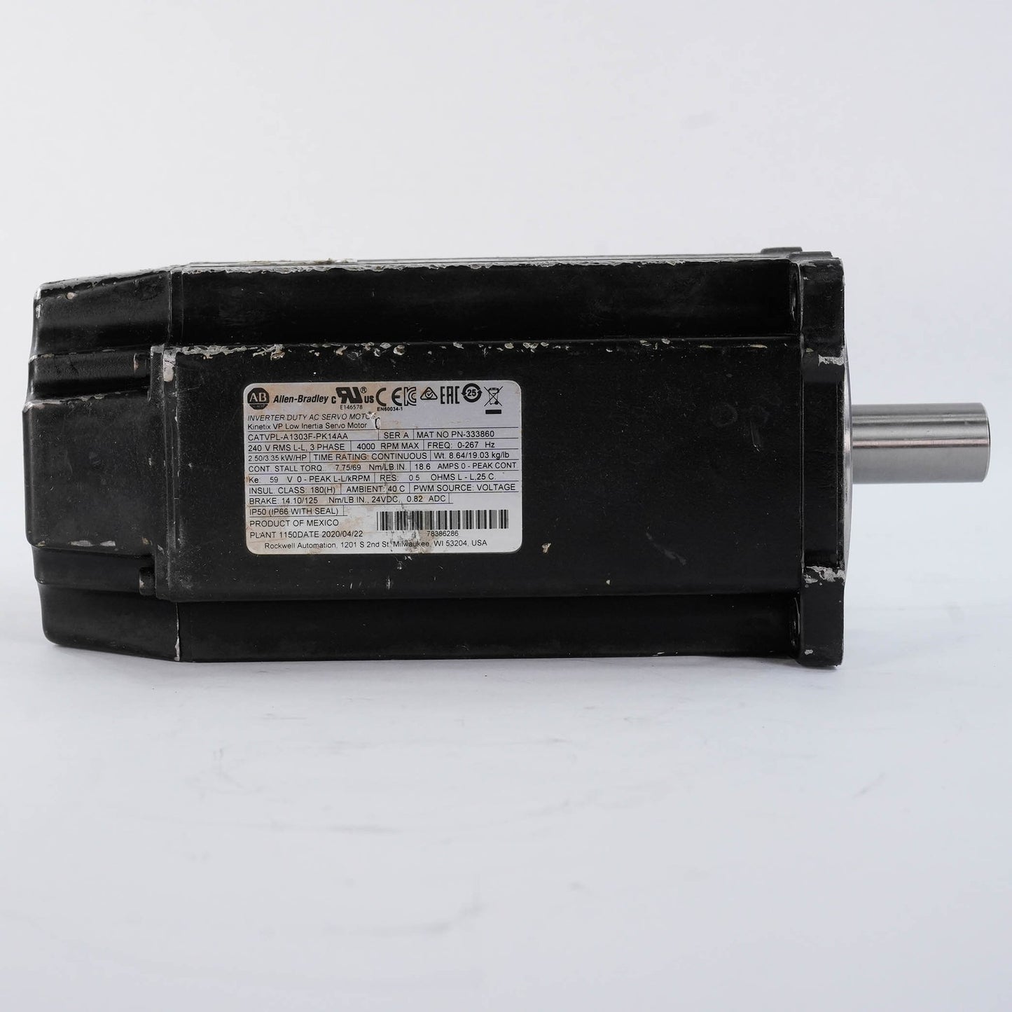Allen Bradley VPL-A1303F-PK14AA Ser A Kinetix VPL Servo Motor 2.1kW 230V