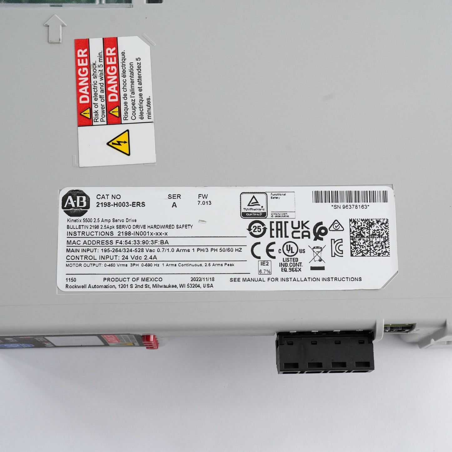 Allen Bradley 2198-H003-ERS /A FW 7.013 Kinetix 5500 Servo Drive 2198H003ERS