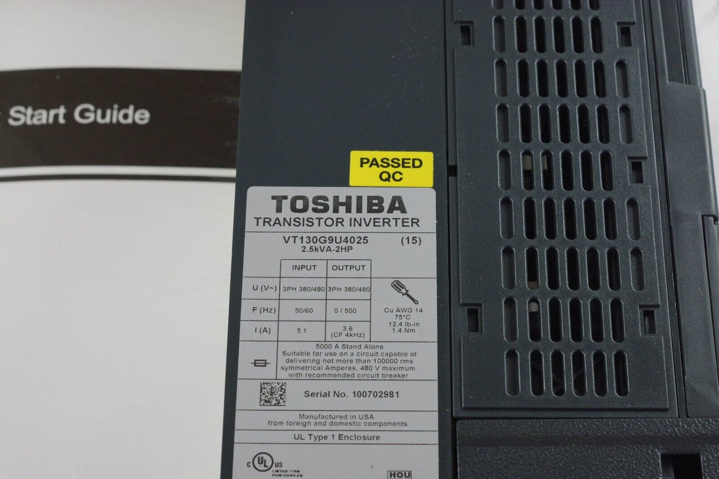 TOSHIBA VT130G9-U-4025 / VT130G9U4025 G9 40820 Transistor Inverter - Open Box