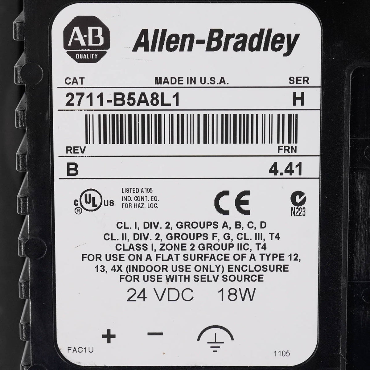 Allen Bradley 2711-B5A8L1 /H PanelView 550 HMI Keypad Touch 24VDC DH+ 2711B5A8L1