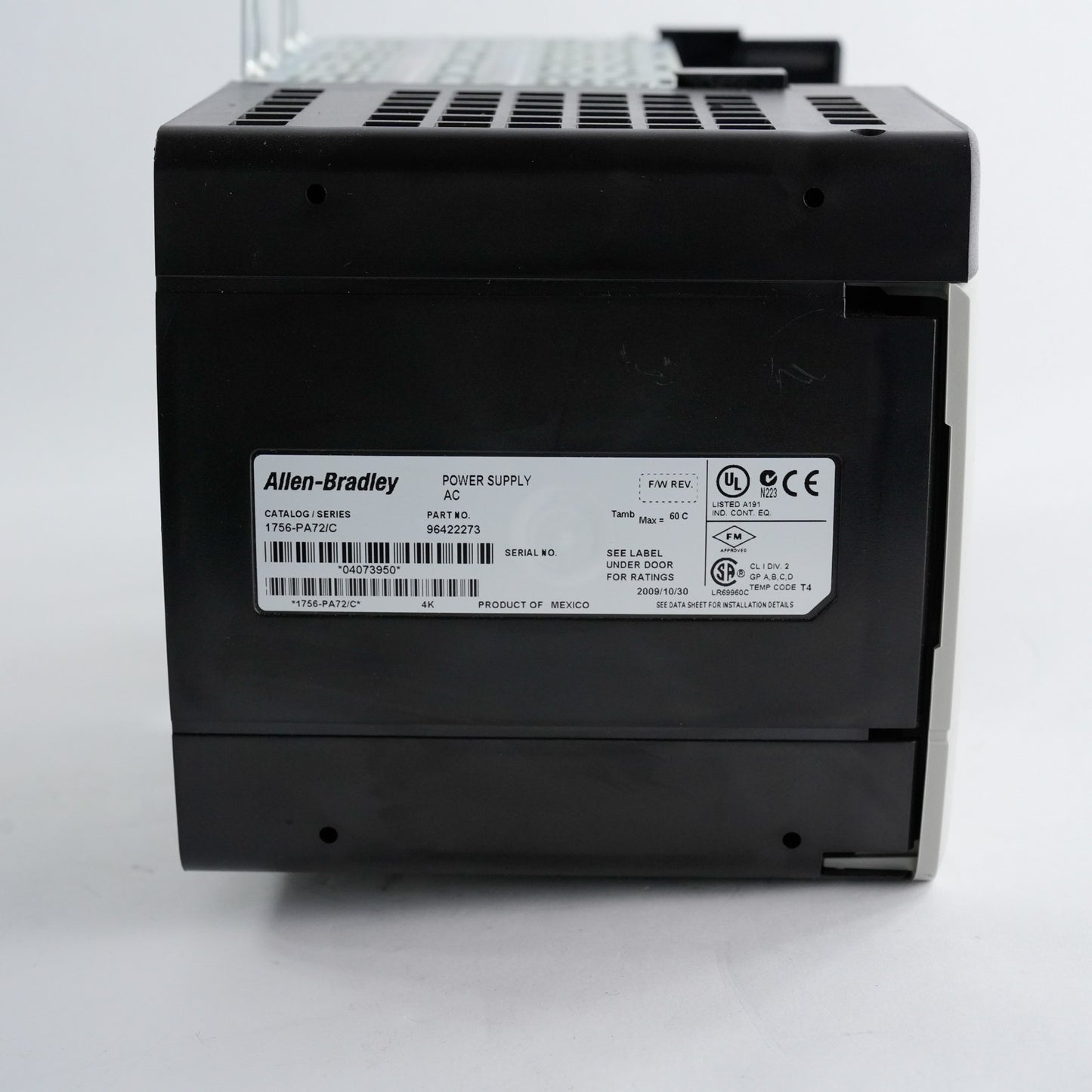 Allen Bradley 1756-PA72/C ControlLogix AC Power Supply Module + 1756-A4 Rack