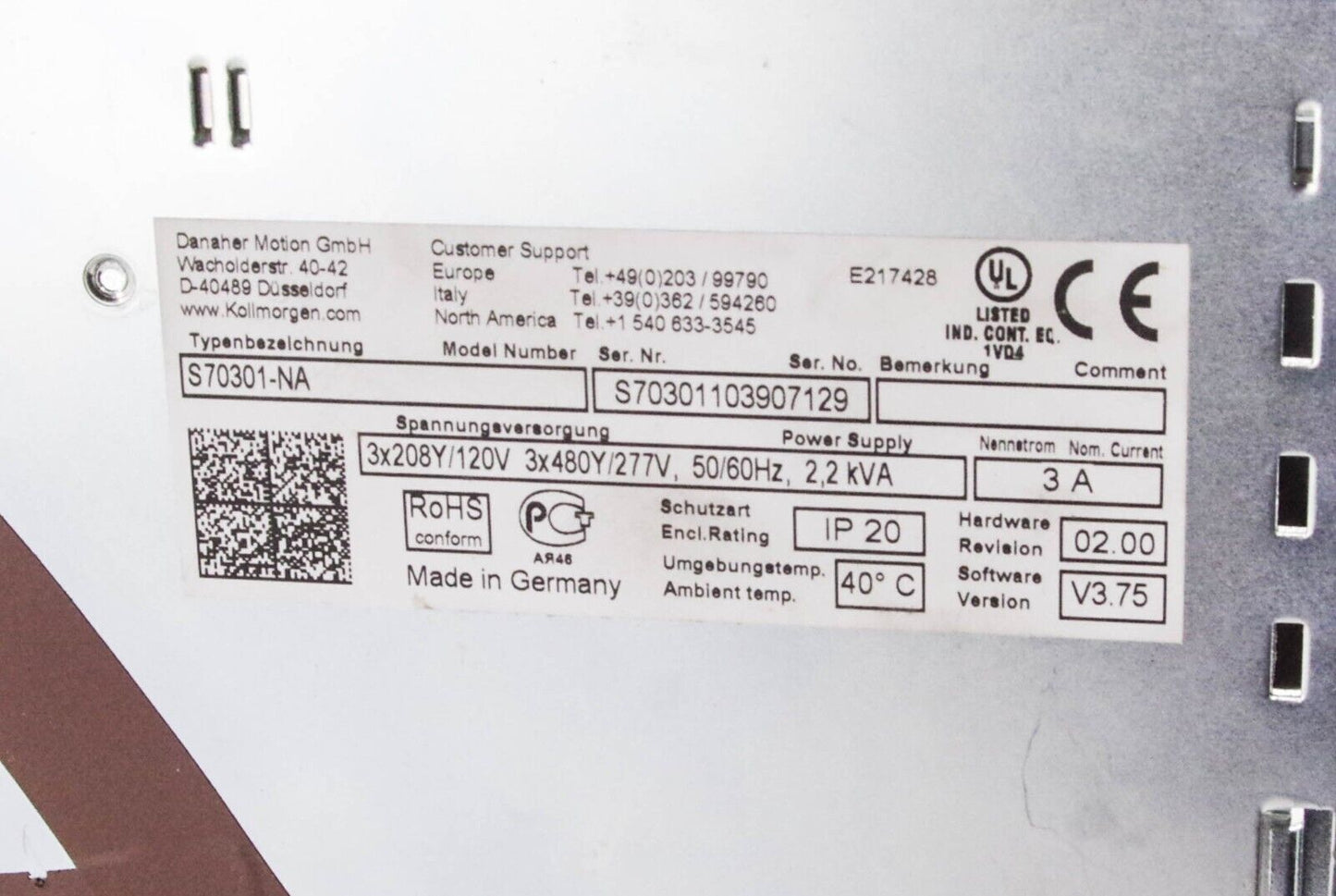 Danaher Motion S700 Servo Driver S70301-NA - For Parts or Repair