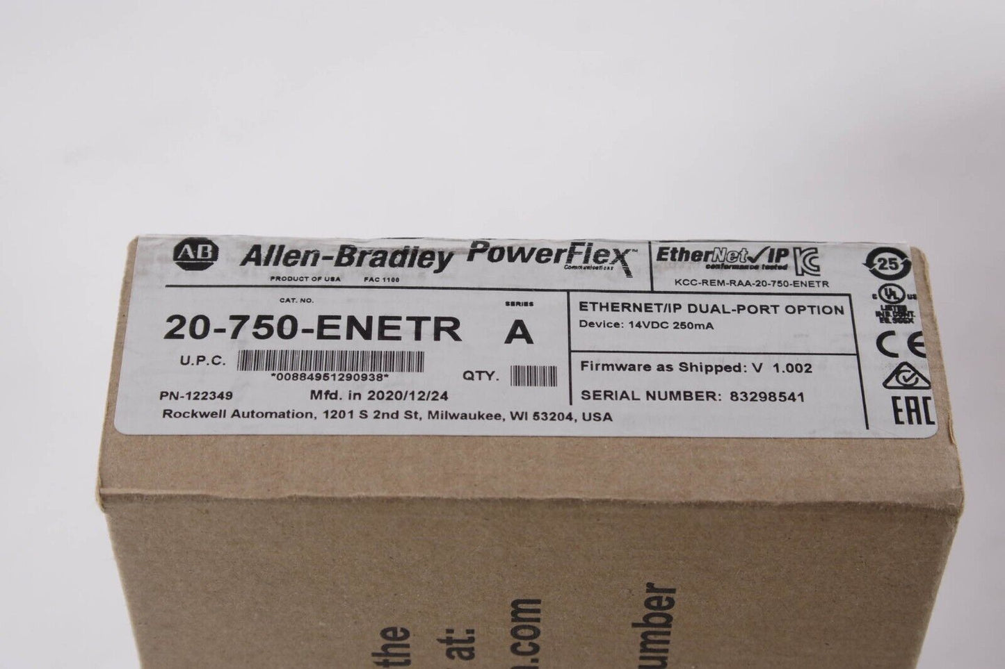 2020 Allen-Bradley 20-750-ENETR SER A 750 2-P ENet/IP Module - Sealed Surplus