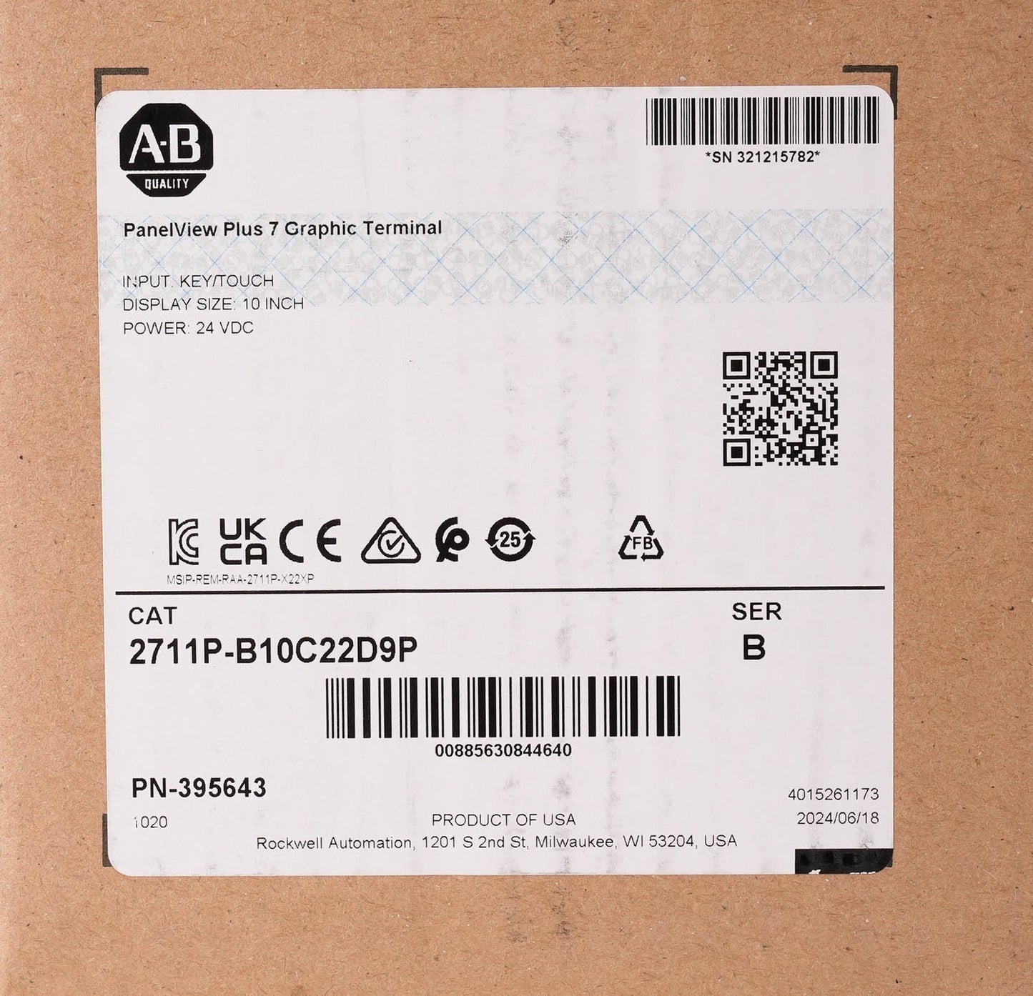 Allen Bradley 2711P-B10C22D9P Ser B PanelView Plus 7 10.4 2711PB10C22D9P Sealed
