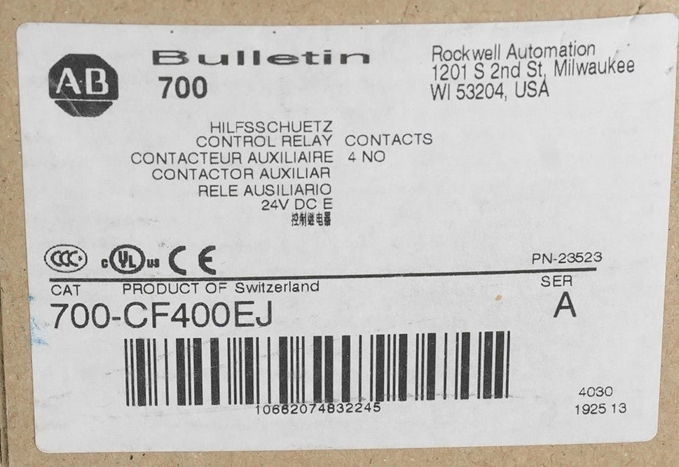 Allen Bradley 700-CF400EJ /A Bulletin 700 Relay 700-CF400E* - Open Box