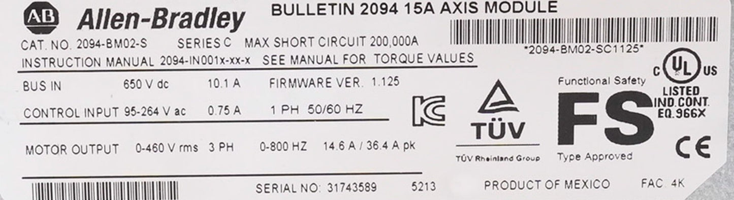 Allen Bradley 2094-BM02-S /C Kinetix 6000 Axis Module 3-Phase 2094BM02S