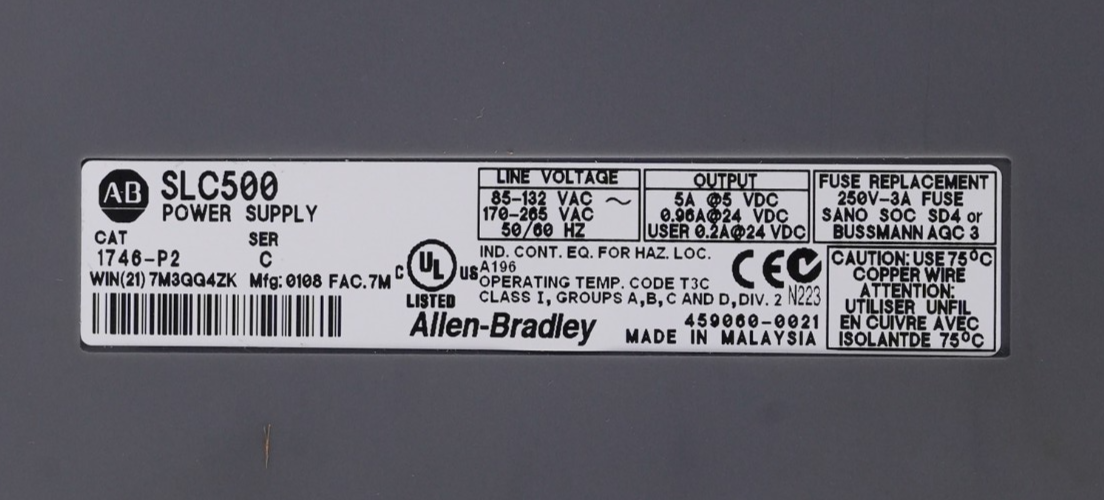Allen Bradley 1746-P2 /C SLC 500 5A Power Supply 1746P2 - Lightly Used