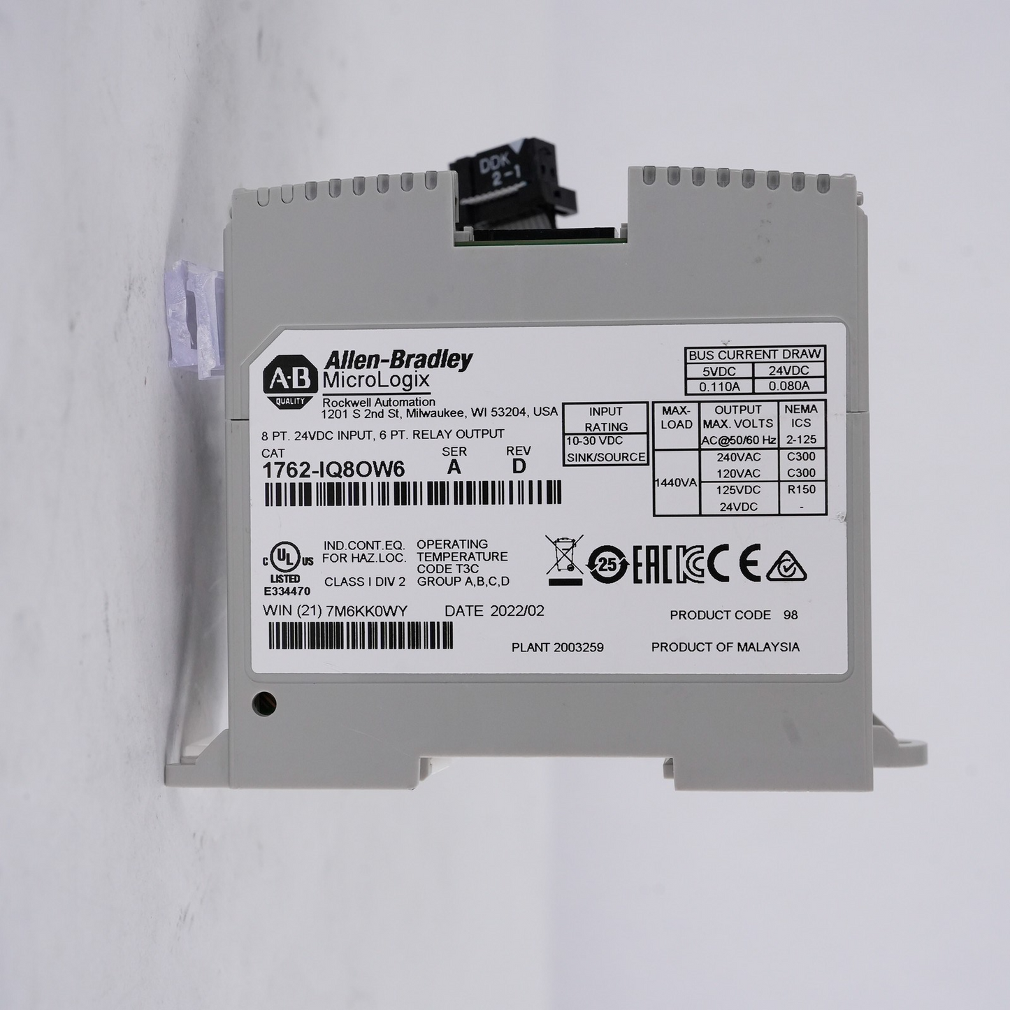 Allen Bradley 1762-IQ8OW6 /A MicroLogix 8Pt Input 6Pt Relay Output Module IQ80W6