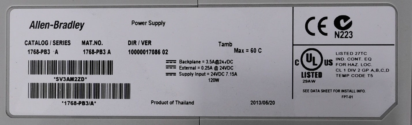 Allen Bradley 1768-PB3 /A CompactLogix Power Supply 24VDC - Open Box