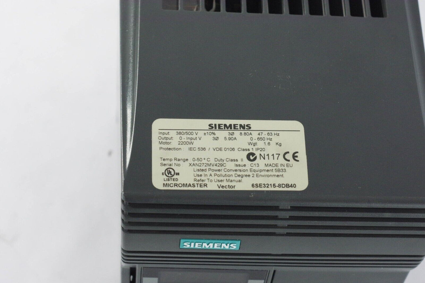 Siemens 6SE3215-8DB40 Micromaster Vector 6SE32158DB40