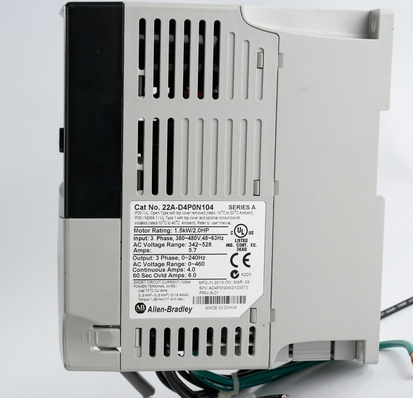 Allen Bradley 22A-D4P0N104 /A PowerFlex Variable Frequency Drive 3Ph 480V 2HP