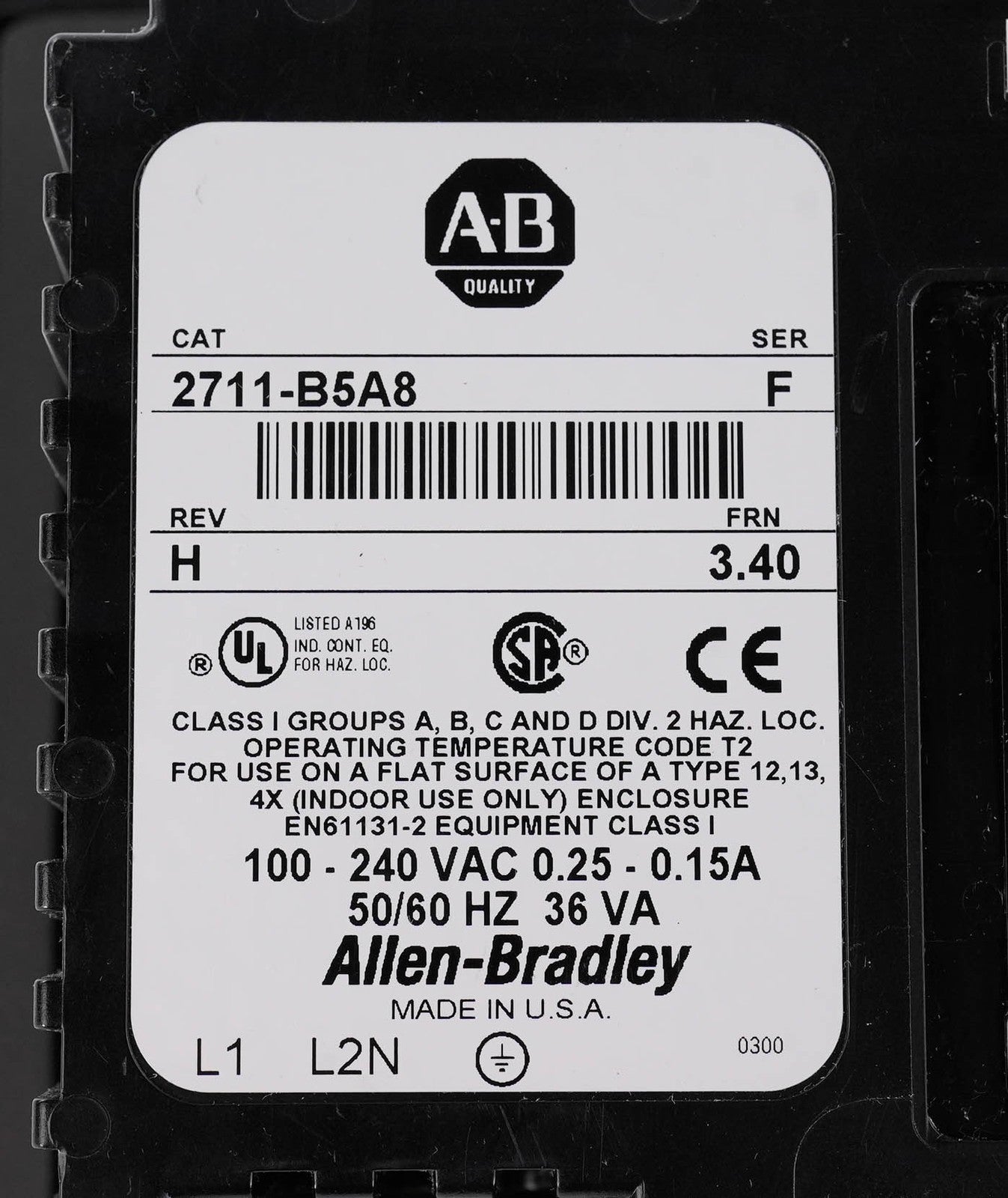 Allen Bradley 2711-B5A8 Ser F PanelView 550 Keypad/Touch HMI 120VAC DH+ 2711B5A8