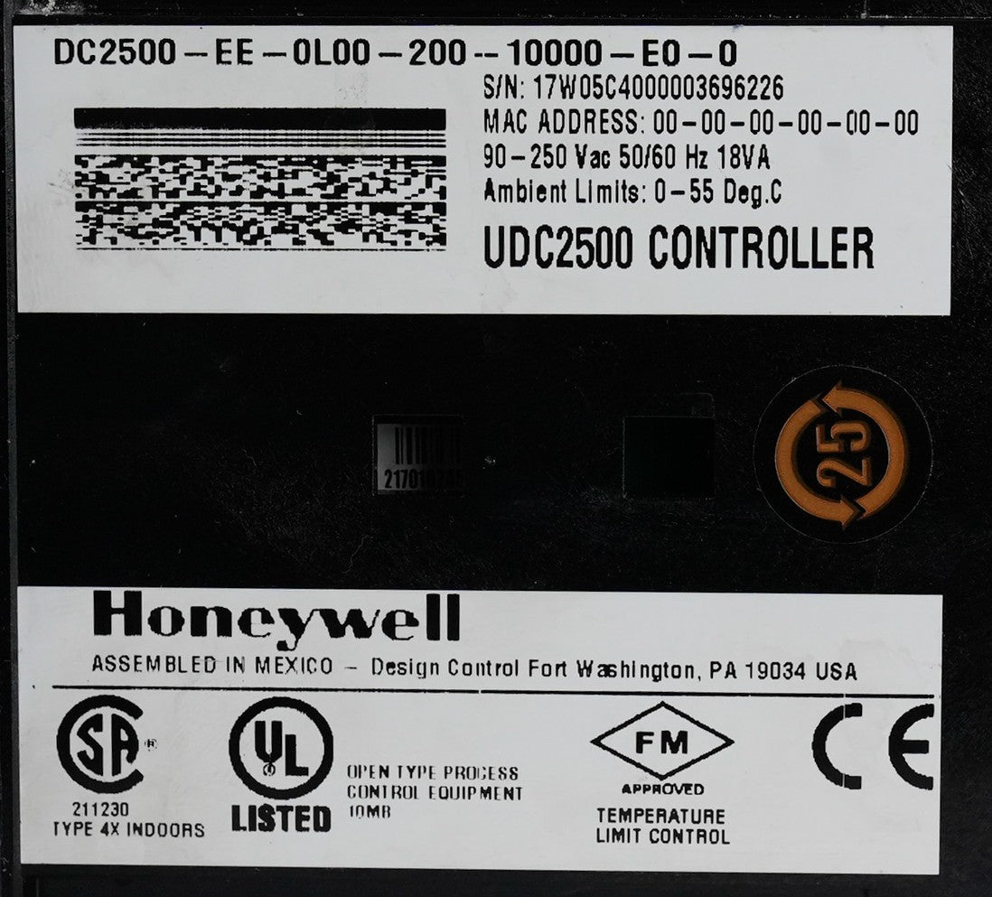 Honeywell DC2500-EE-0L00-200-10000-E0-0 UDC2500 Controller 250V 50/60Hz