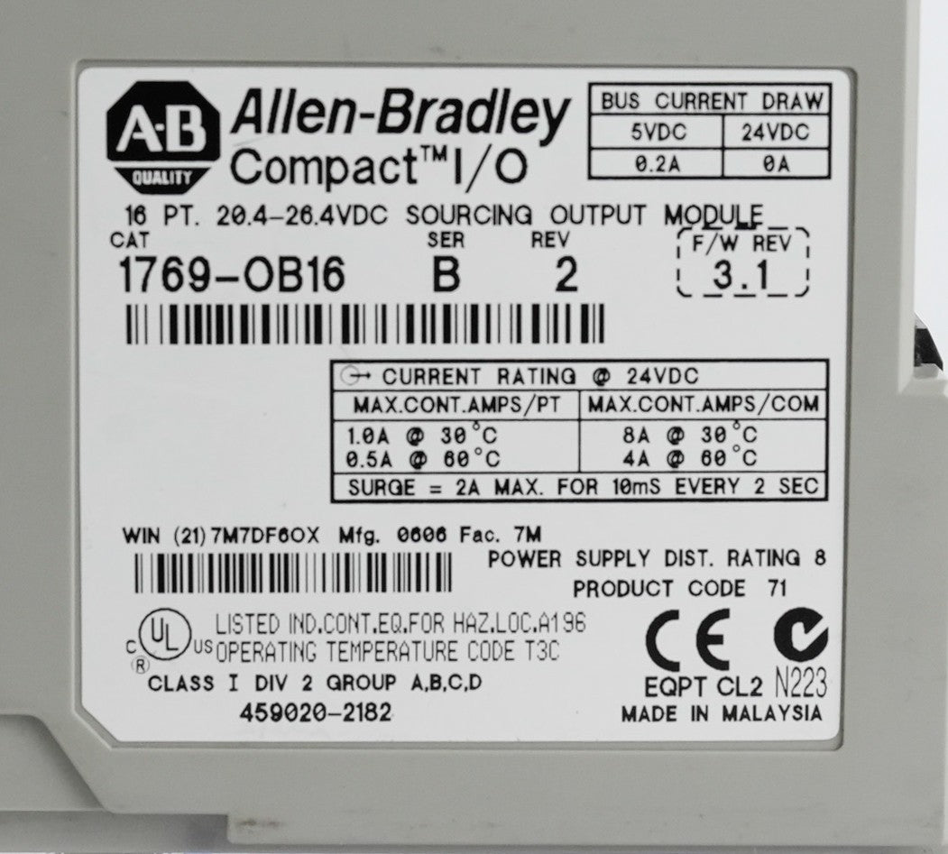 Allen Bradley 1769-OB16 /B Rev 2 Compact I/O Output Module 1769OB16
