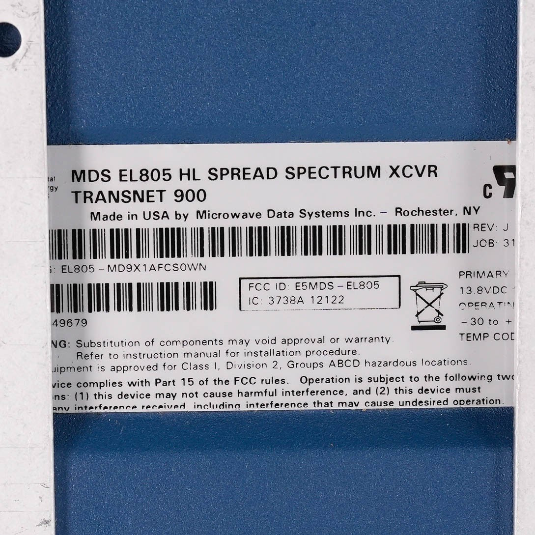 GE MDS EL805 HLTrans NET 900 Spectrum XCVR Radio Transceiver E5MDS-EL805 Rev J