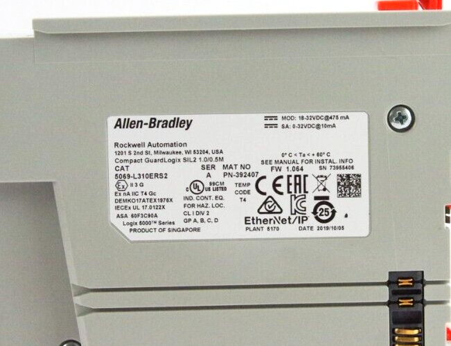 2019 Allen Bradley 5069-L310ERS2 /A GuardLogix 5380 Safety CPU Gray / Standard