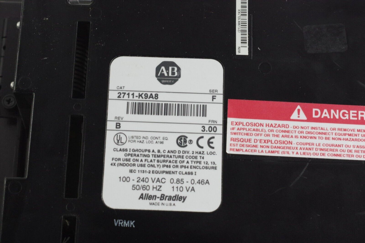 Allen Bradley 2711-K9A8 /F Rev B PanelView 900 Keypad Monochrome 9" Terminal