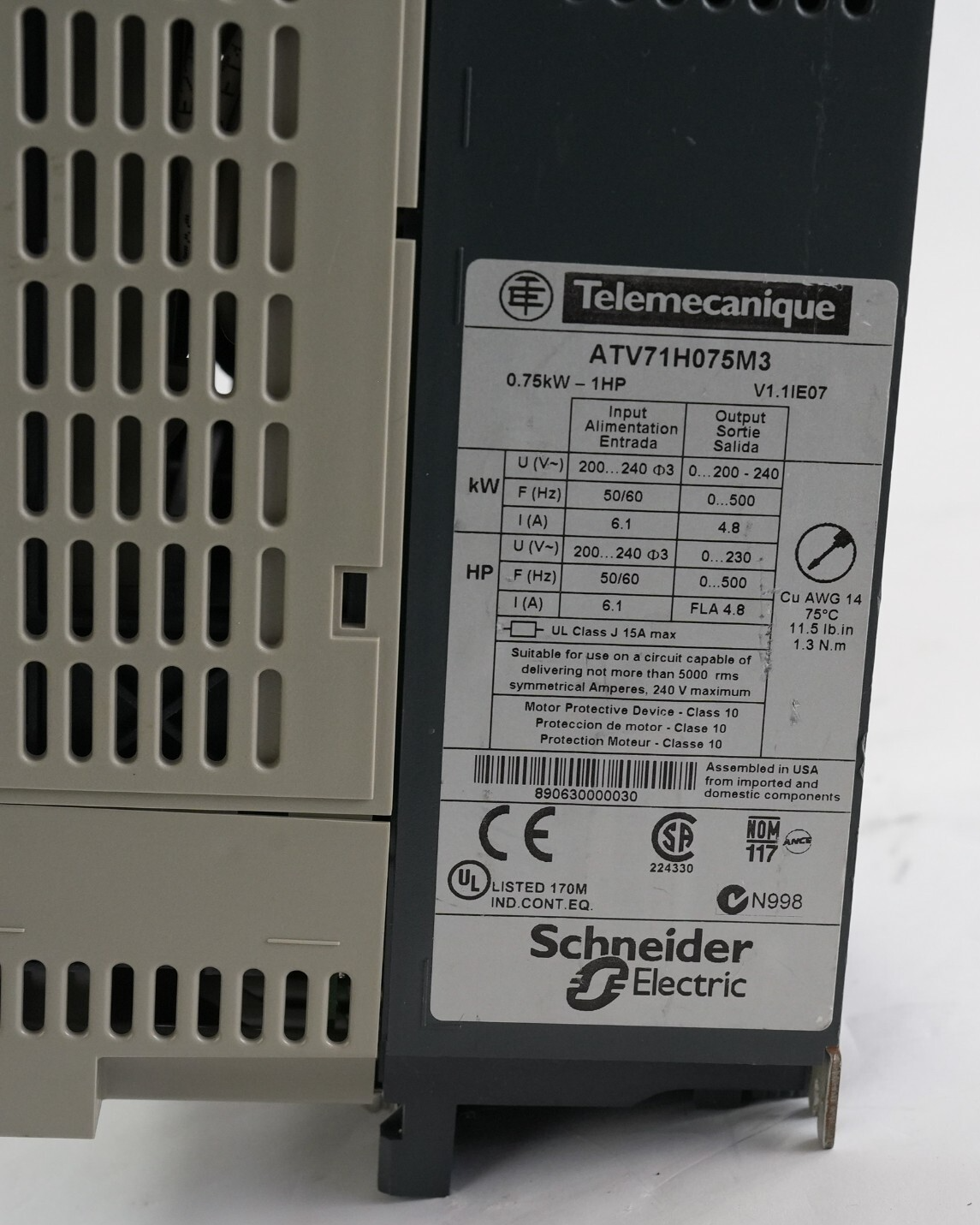Schneider Electric ATV71H075M3 Variable Speed Drive Telemecanique Altivar 71