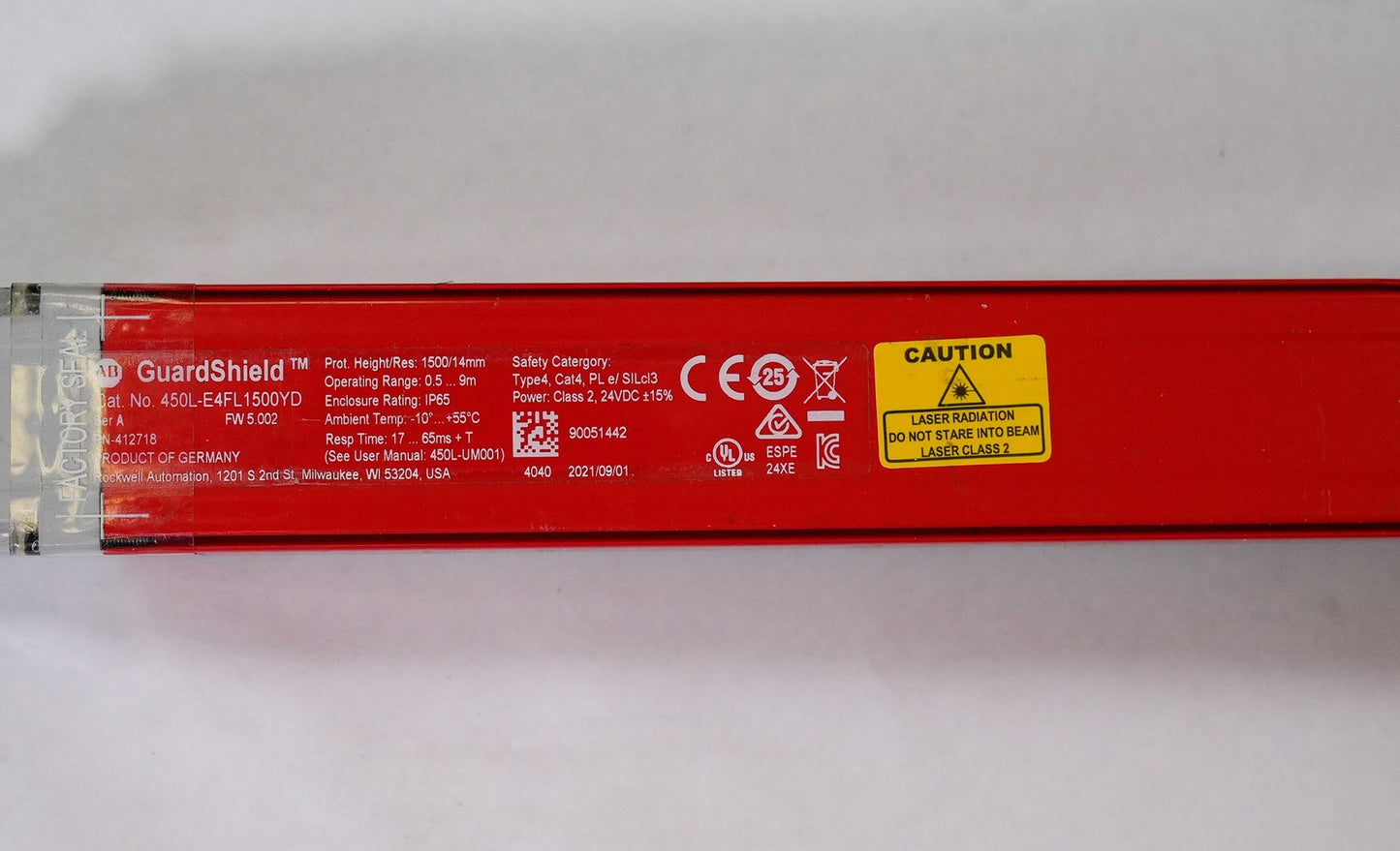 1x Allen-Bradley 450L-E4FL1500YD GuardShield Safety Light Curtain 450LE4FL1500YD